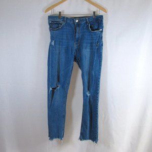 Zara Woman Premium Denim Collection Distressed Blue Jeans Size 14 Pre-ow…